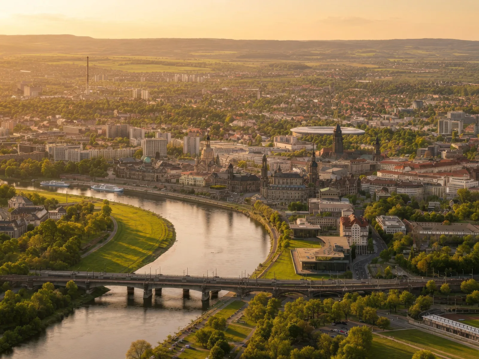 Immobilie verkaufen in Dresden – Luftaufnahme der Elbe und Dresdner Innenstadt